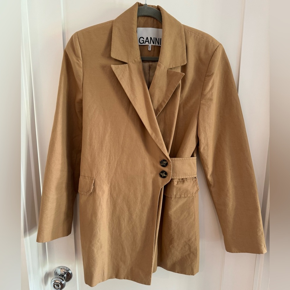 Ganni Linen Cotton Belted Blazer, FR Sz 36
